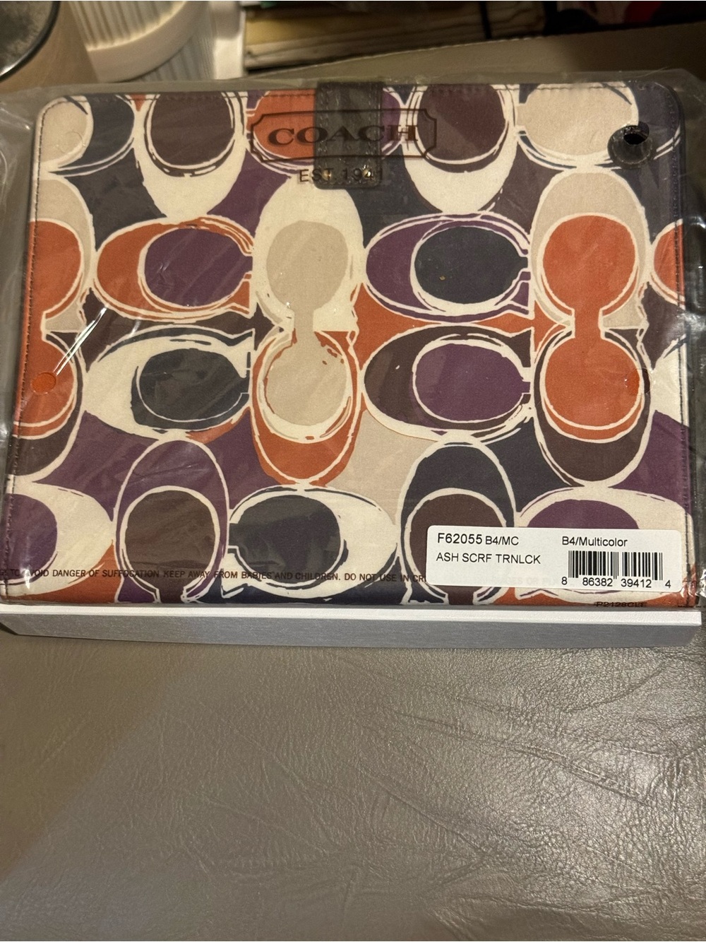 Factory Sealed Coach Ashley Scarf Print Tablet Case - Plum Orange Ivory Brown - Picture 2 of 4